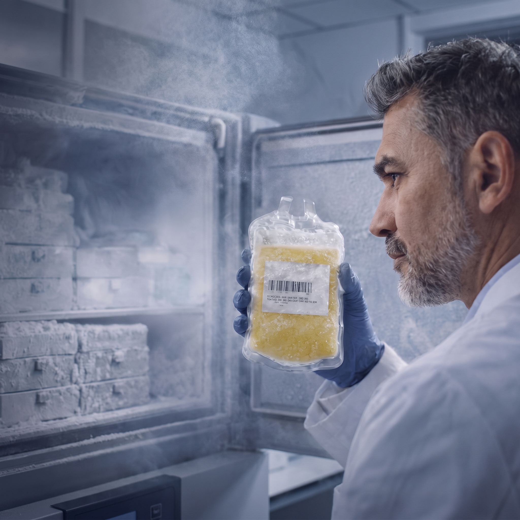 Doctor holding frozen plasma sample